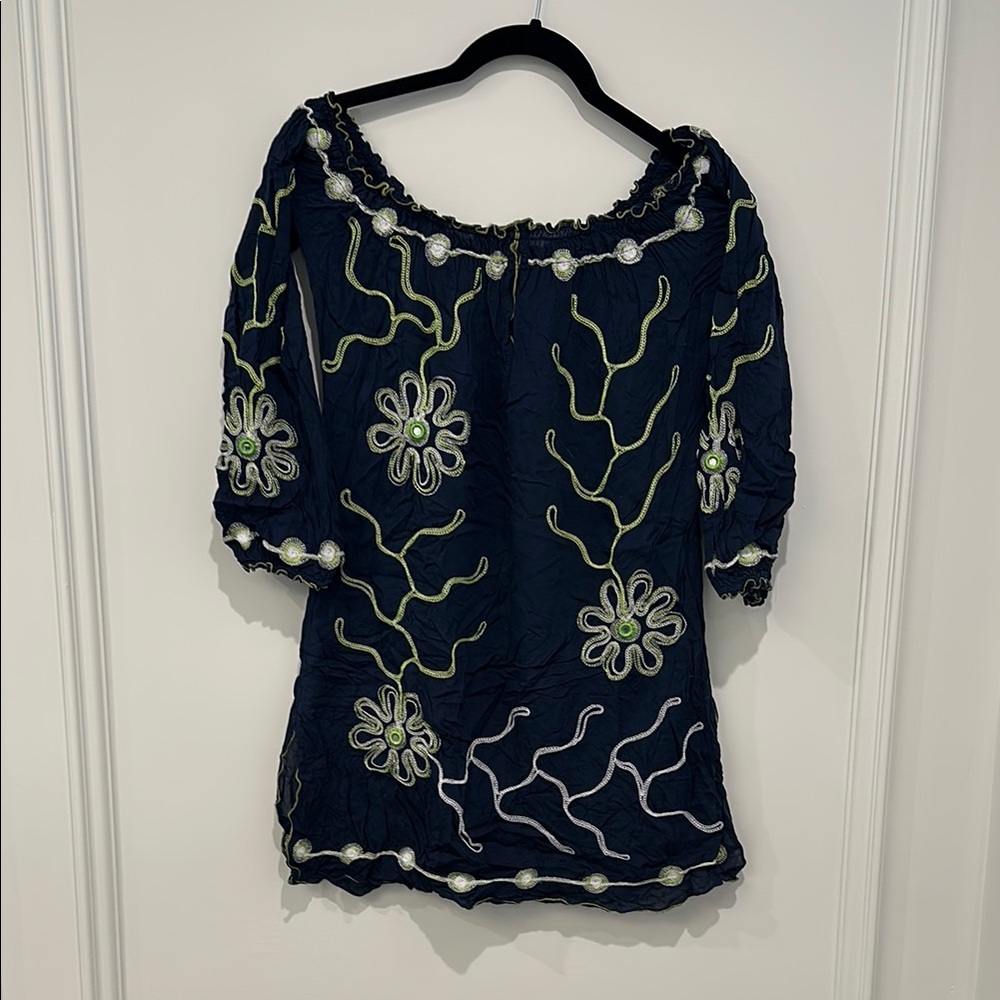 Navy Floral Embroidered Cover Up